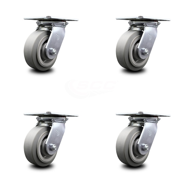 5 Inch Heavy Duty Thermoplastic Rubber Caster Set with Ball Bearings, 4PK